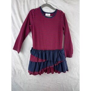 Hanna Andersson Girls Red Navy Blue Striped Tiered Ruffle It Up Dress Size 5